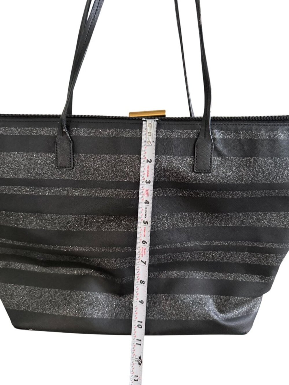 KATE SPADE Black Silver Saffiano Leather Glitter Tote Bag - Picture 8 of 13